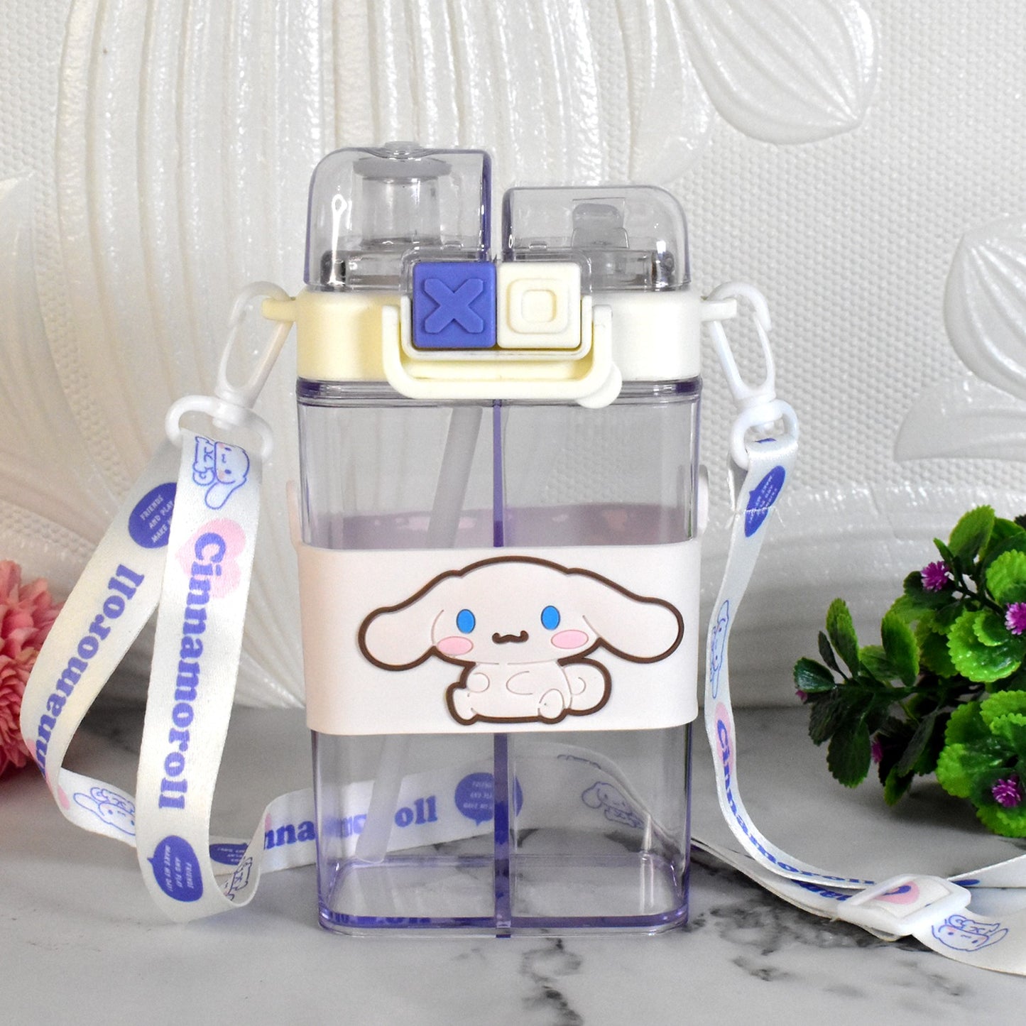 2in1 Dual Compartment Water Bottle With Straw And Adjustable Shoulder Straps (1 Pc Multi Color)